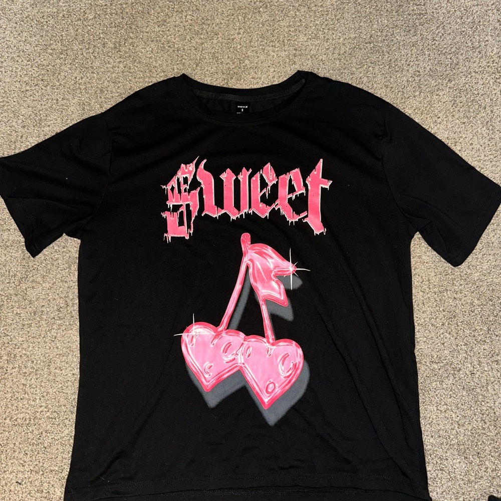 Black T-Shirt with Pink Sweet Graphic